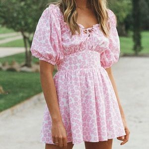 Pink Puff Sleeve Mini Dress